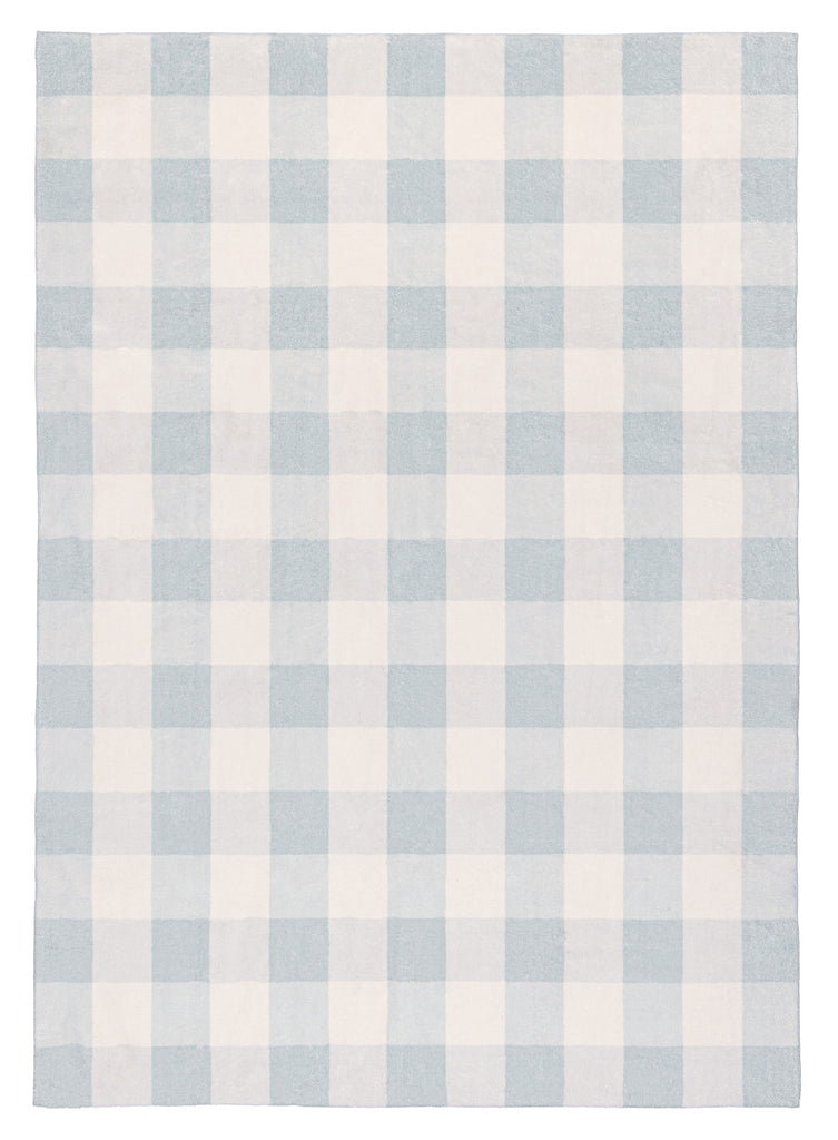 Marcia Blue and Cream Gingham Washable Rug