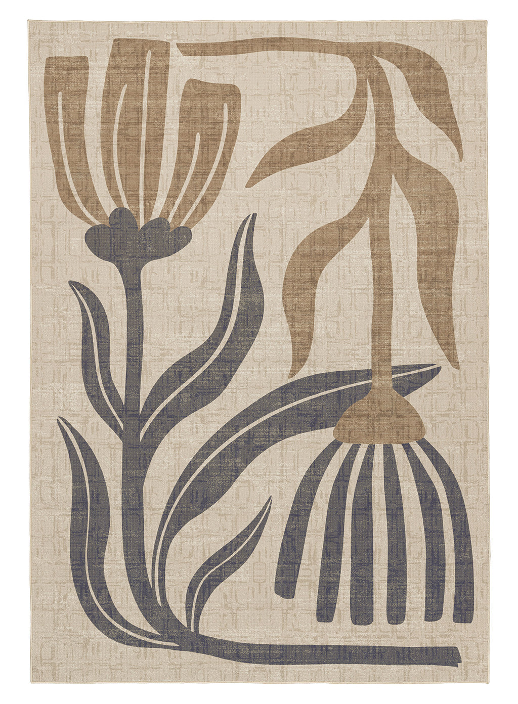 Marzon Beige and Brown Botanical Washable Rug
