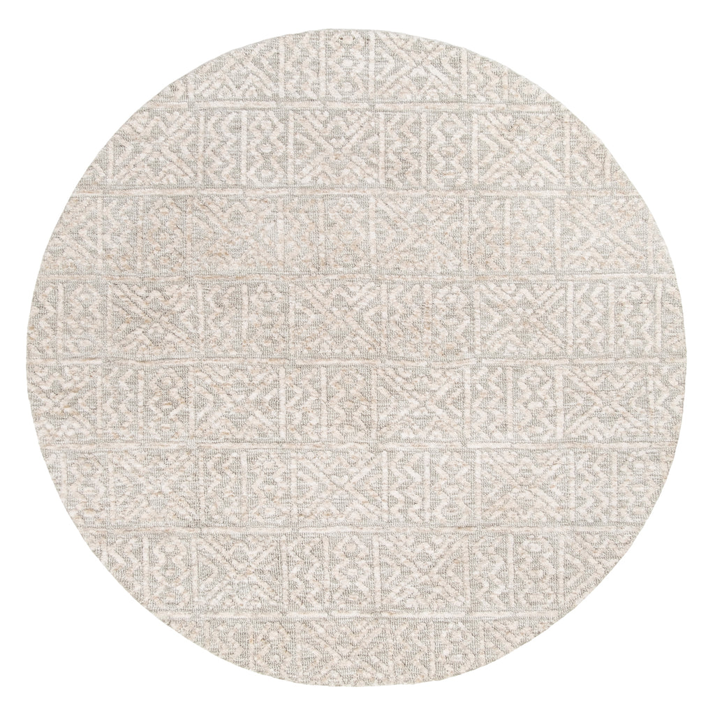 Melia Grey and Ivory Tribal Textured Round Rug