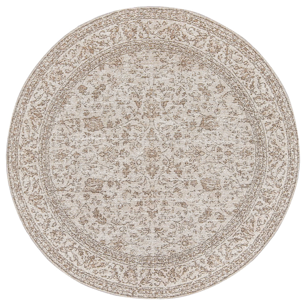 Moselle Beige and Brown Floral Distressed Round Rug