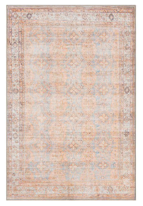 Narem Pink Orange and Blue Traditional Distressed Washable Rug