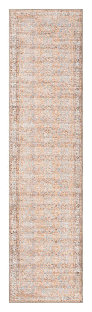 Narem Pink Orange and Blue Traditional Distressed Washable Runner Rug