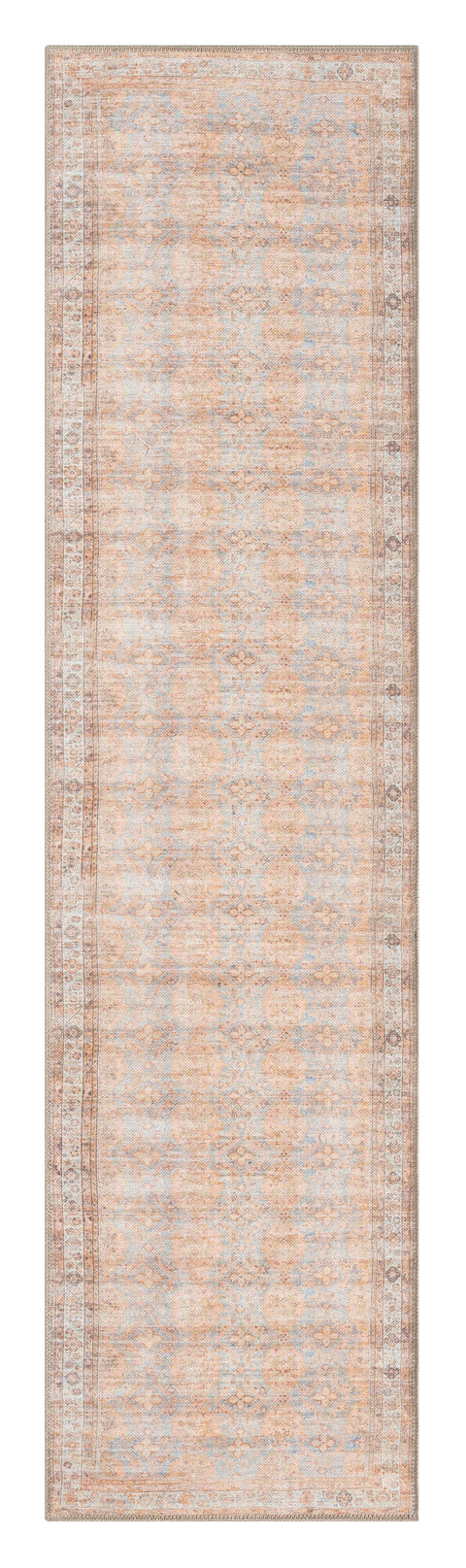 Narem Pink Orange and Blue Traditional Distressed Washable Runner Rug