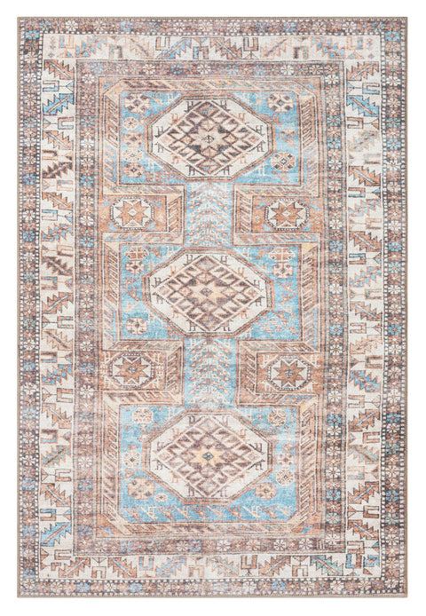Nazri Orange and Blue Traditional Distressed Washable Rug