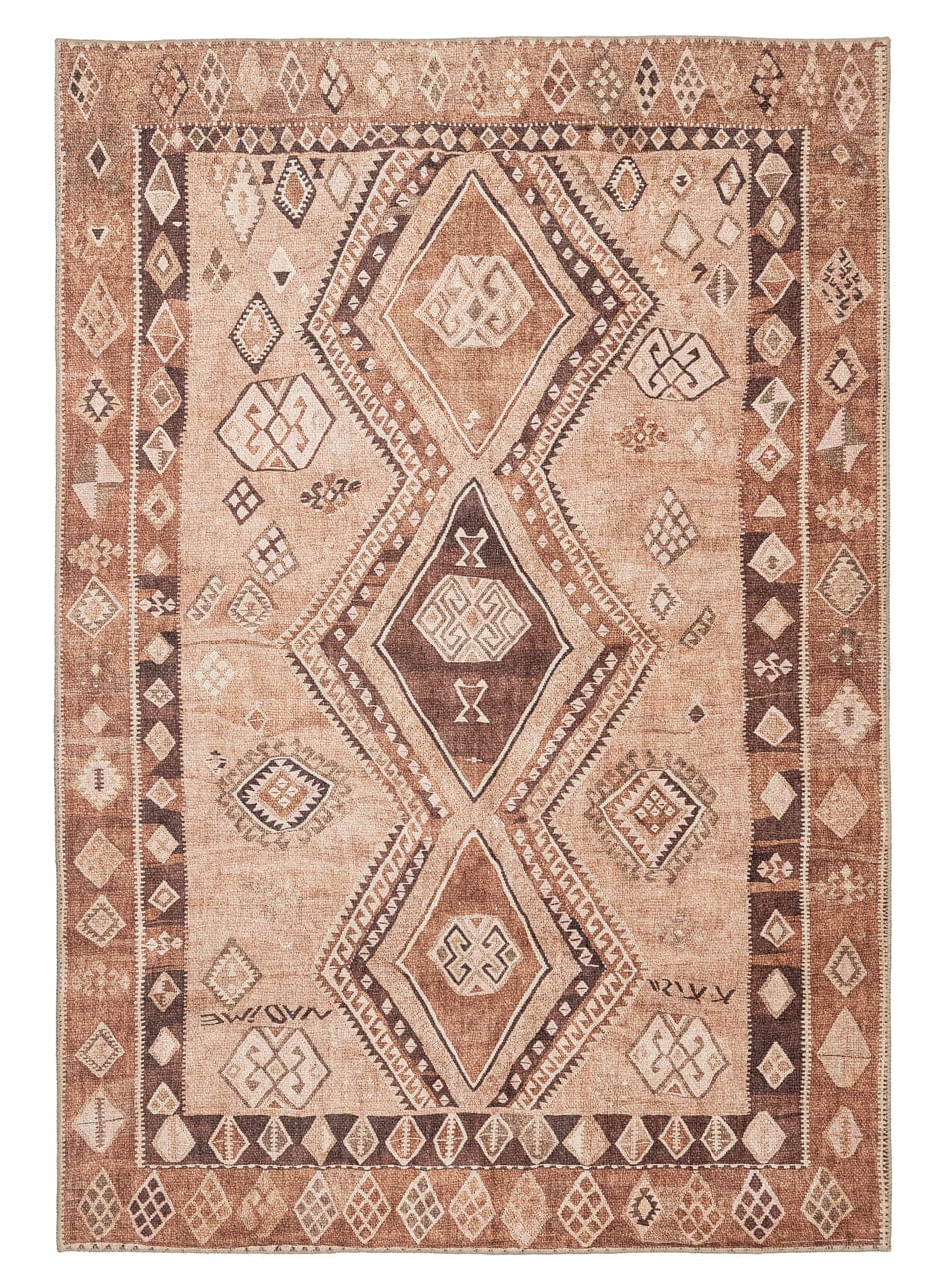 Necha Beige and Brown Tribal Washable Rug