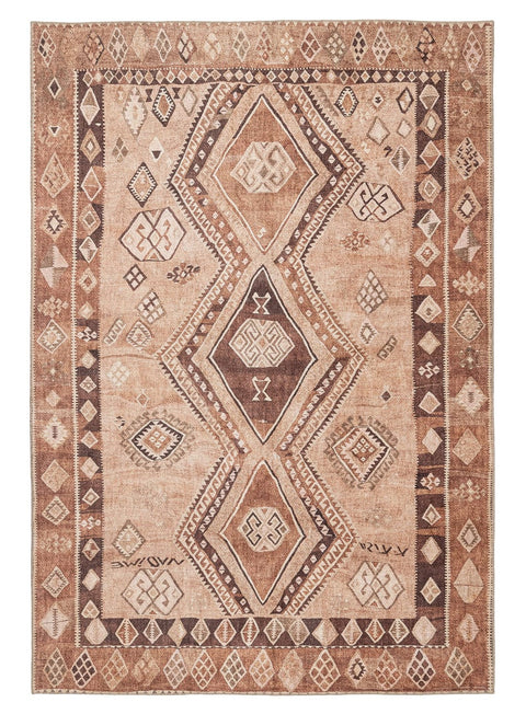 Necha Beige and Brown Tribal Washable Rug
