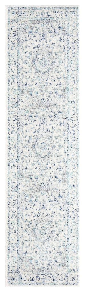 Noor Blue and Ivory Traditional Distressed Runner Rug