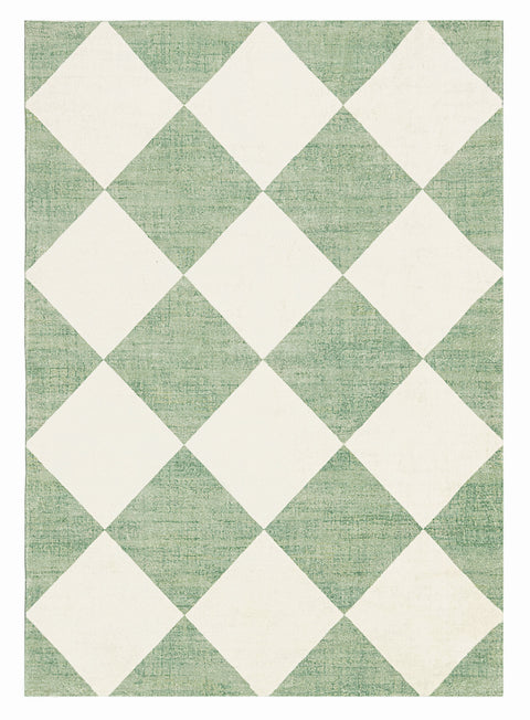 Octavia Green Cream Checkered Washable Rug