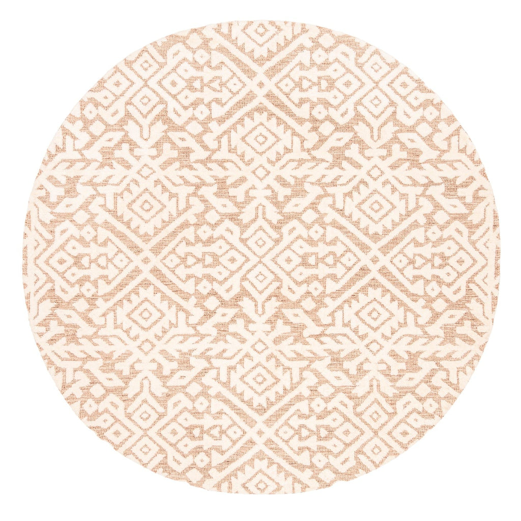Paloma Peach and Ivory Tribal Patterned Round Rug