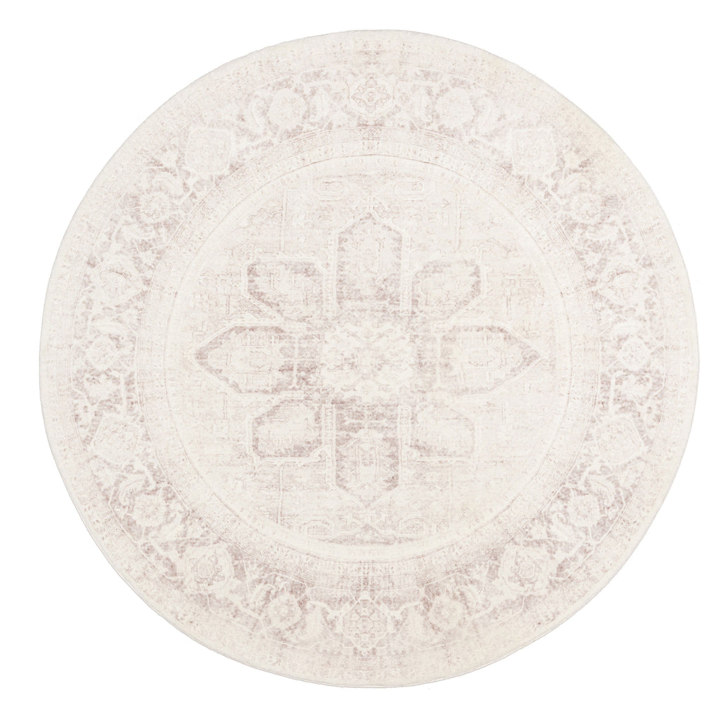 Patina Cream and Beige Distressed Washable Round Rug