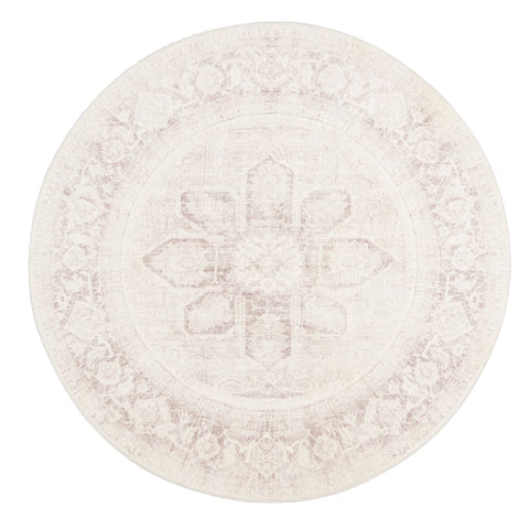 Patina Cream and Beige Distressed Washable Round Rug