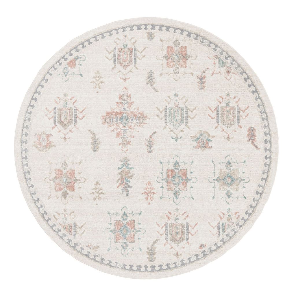 Pebblebrook Cream and Pink Traditional Round Rug