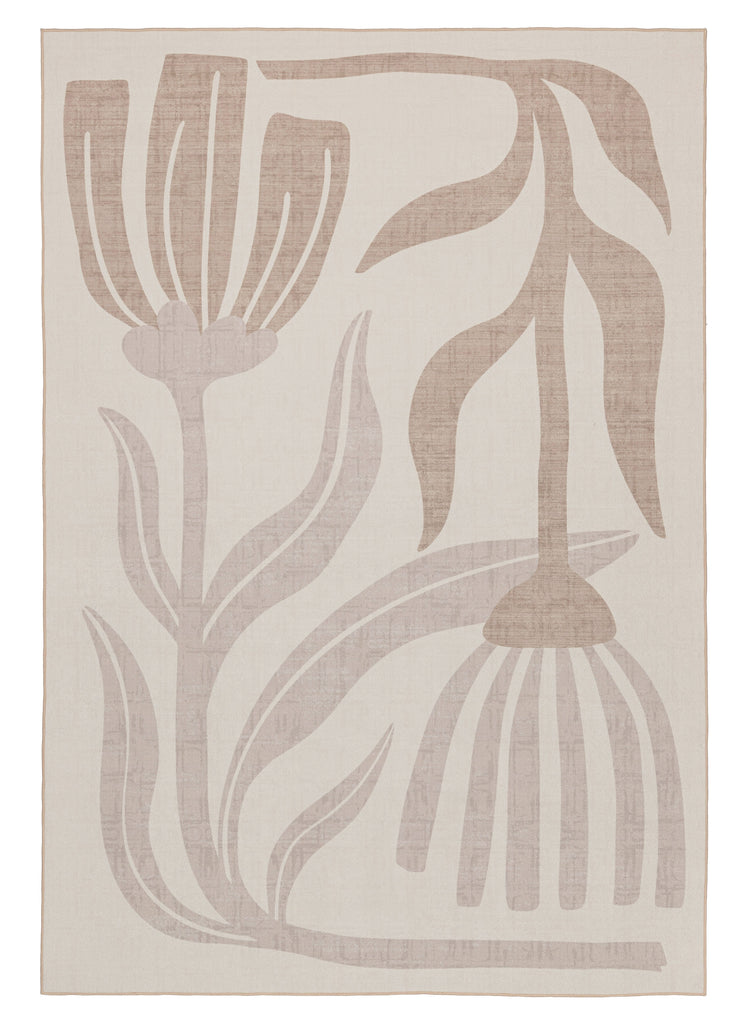 Perlha Beige and Grey Botanical Washable Rug