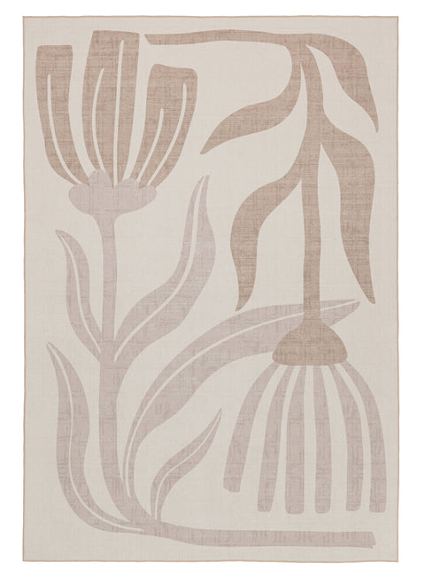 Perlha Beige and Grey Botanical Washable Rug