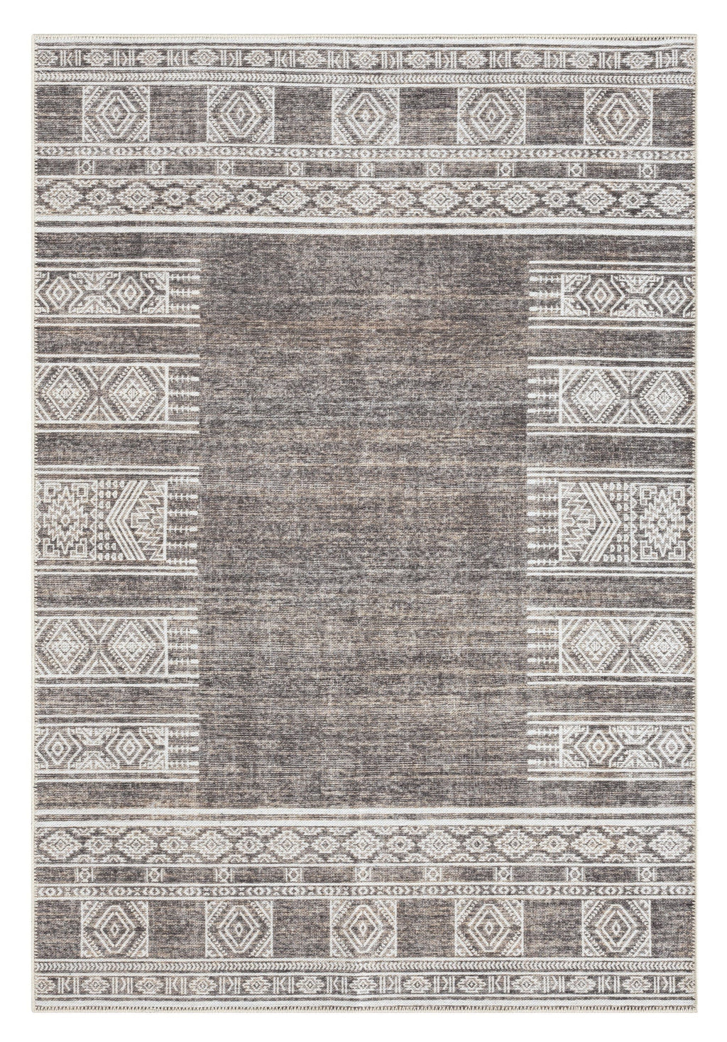 Raia Charcoal and Grey Tribal Distressed Washable Rug