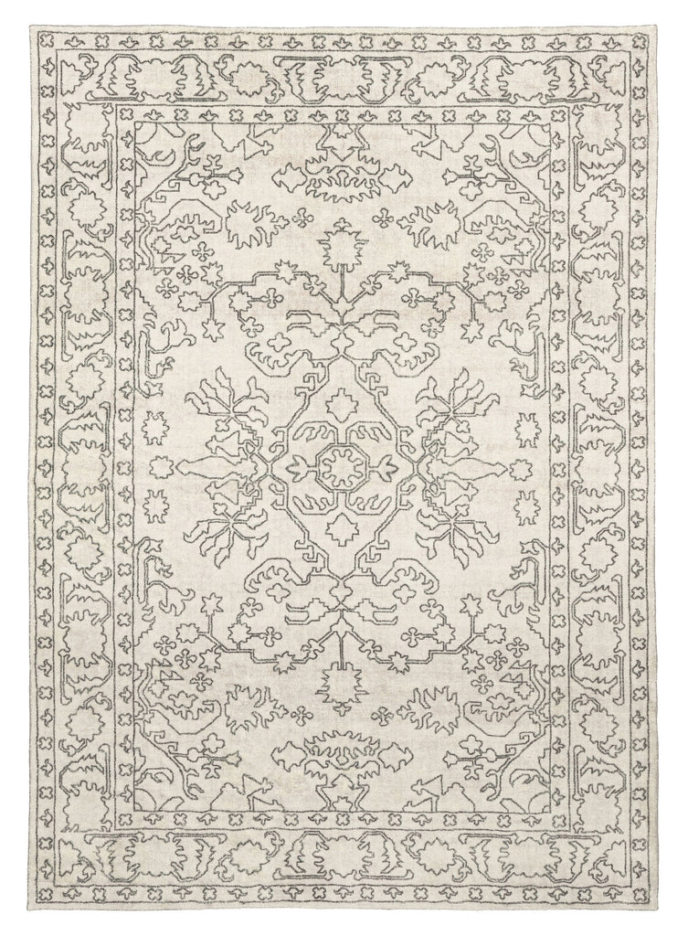 Rosalie Grey Cream Traditional Distressed Washable Rug