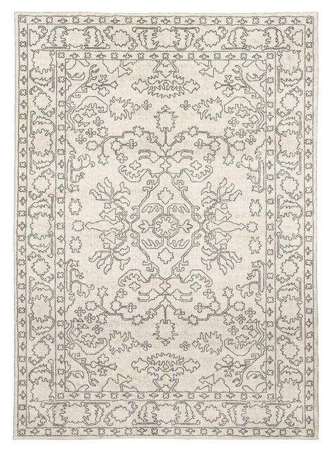 Rosalie Grey Cream Traditional Distressed Washable Rug