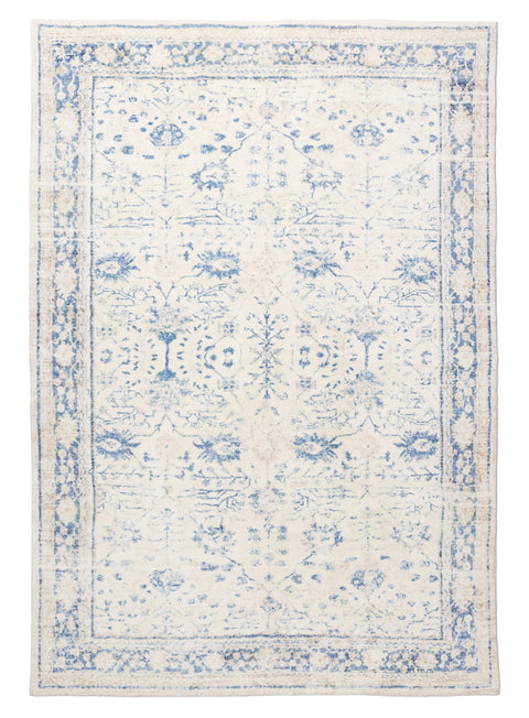Sarafina Blue and Grey Distressed Washable Rug