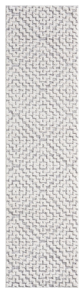Sarita Ivory and Grey Geometric Textured Runner Rug