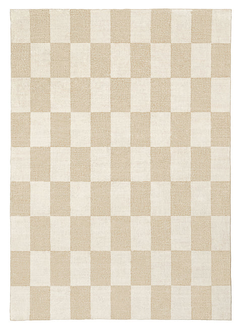Shira Neutral Beige Checkered Washable Rug