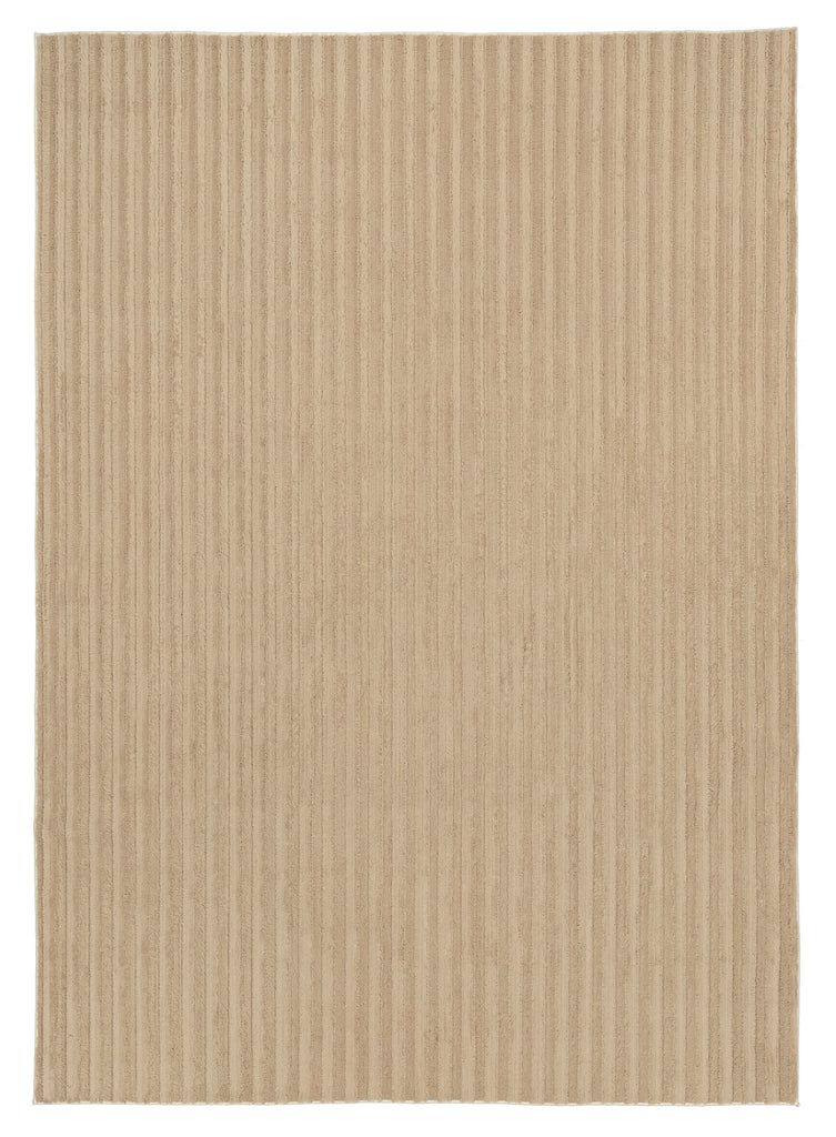 Sitti Beige Striped Washable Faux Fur Rug