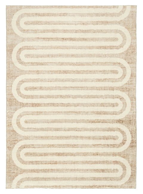 Sloan Beige Curve Pattern Washable Rug