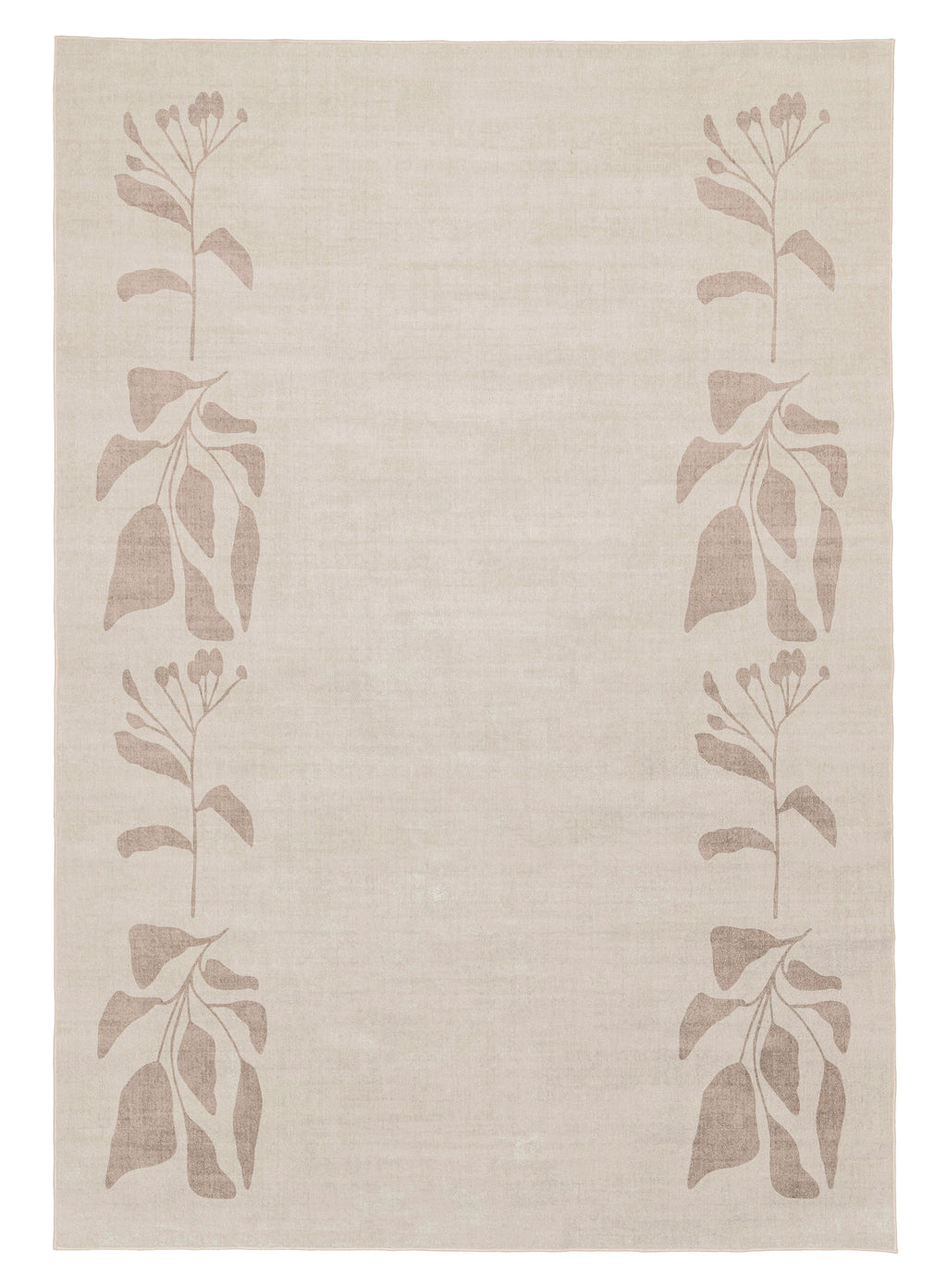 Solange Beige and Brown Botanical Border Washable Rug