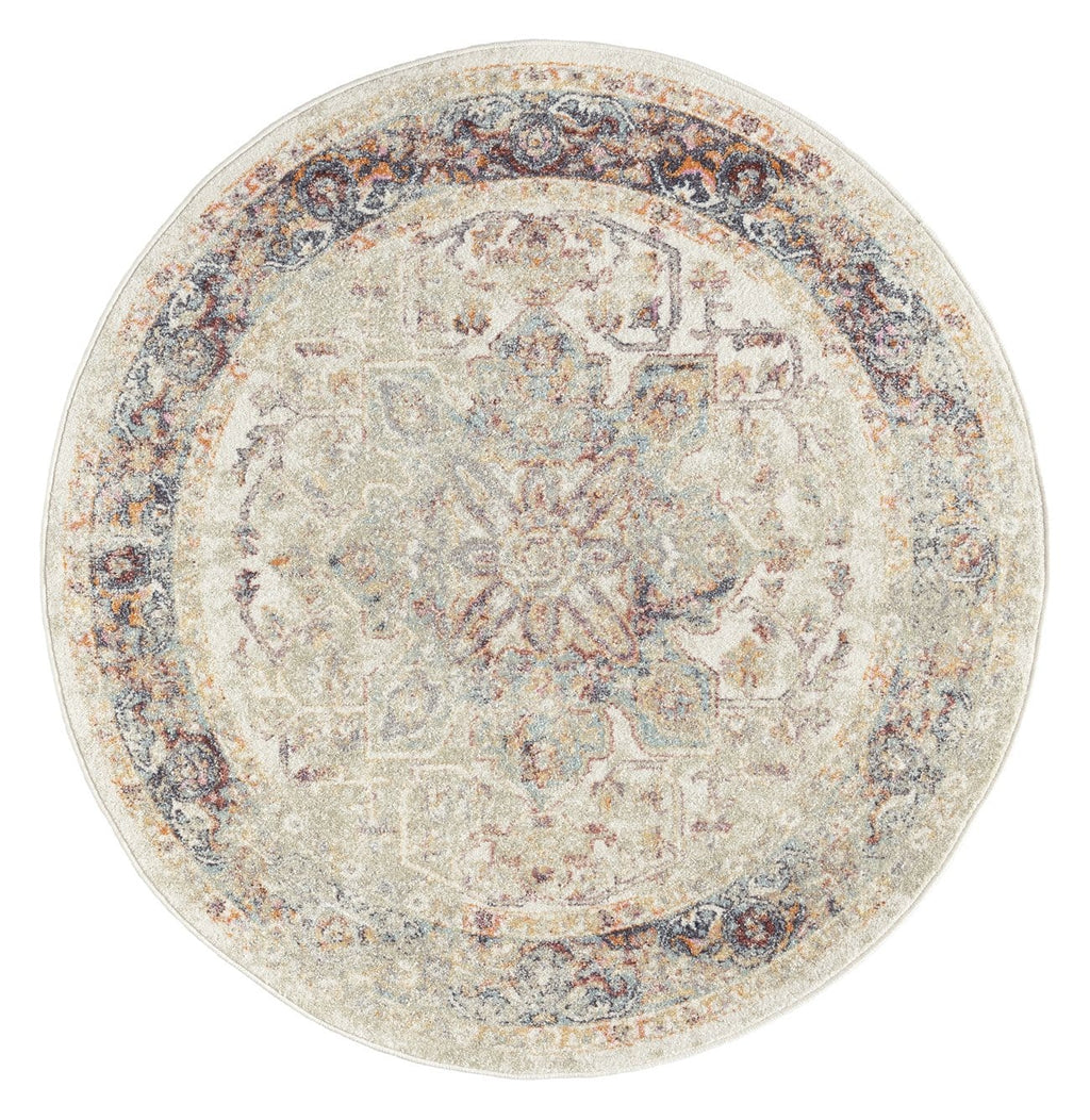 Summer Orange and Blue Multi-Colour Distressed Round Rug