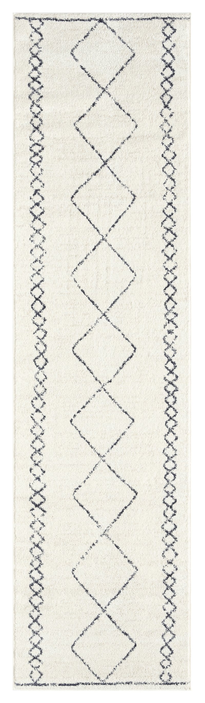 Tamira Grey and Ivory Diamond Tribal Runner Rug