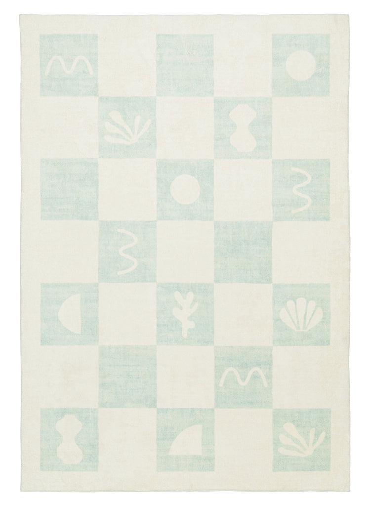 Tara Blue and Cream Checkered Washable Rug