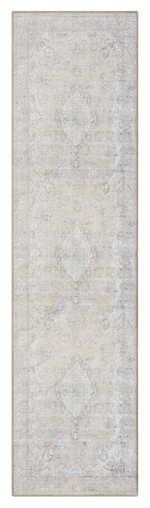 Tinka Beige and Grey Traditional Distressed Washable Runner Rug