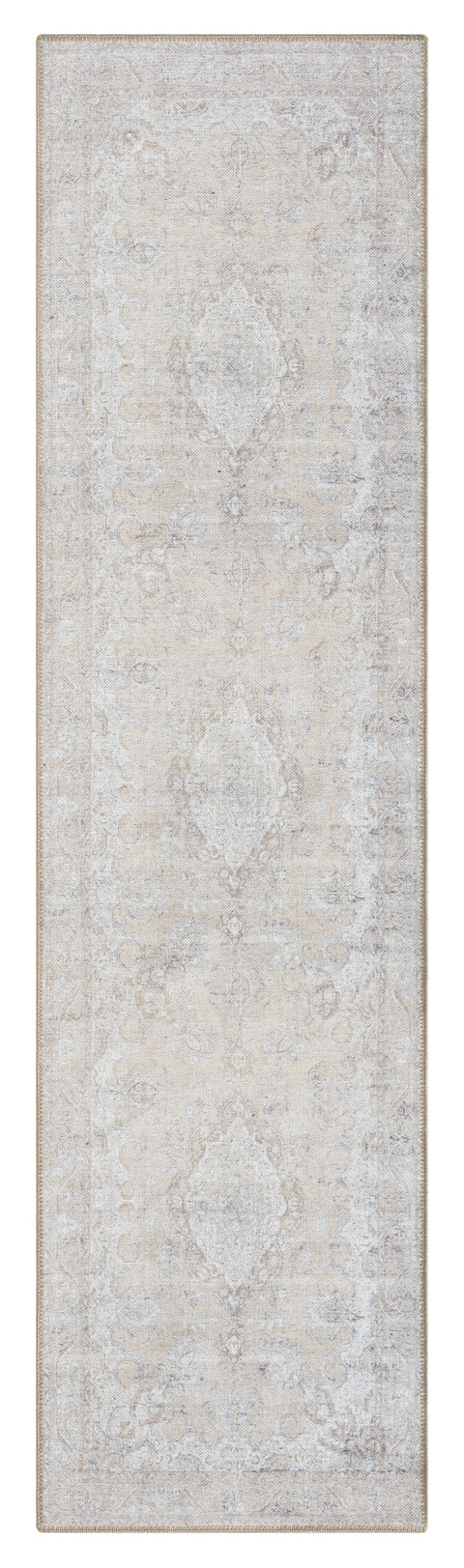 Tinka Beige and Grey Traditional Distressed Washable Runner Rug