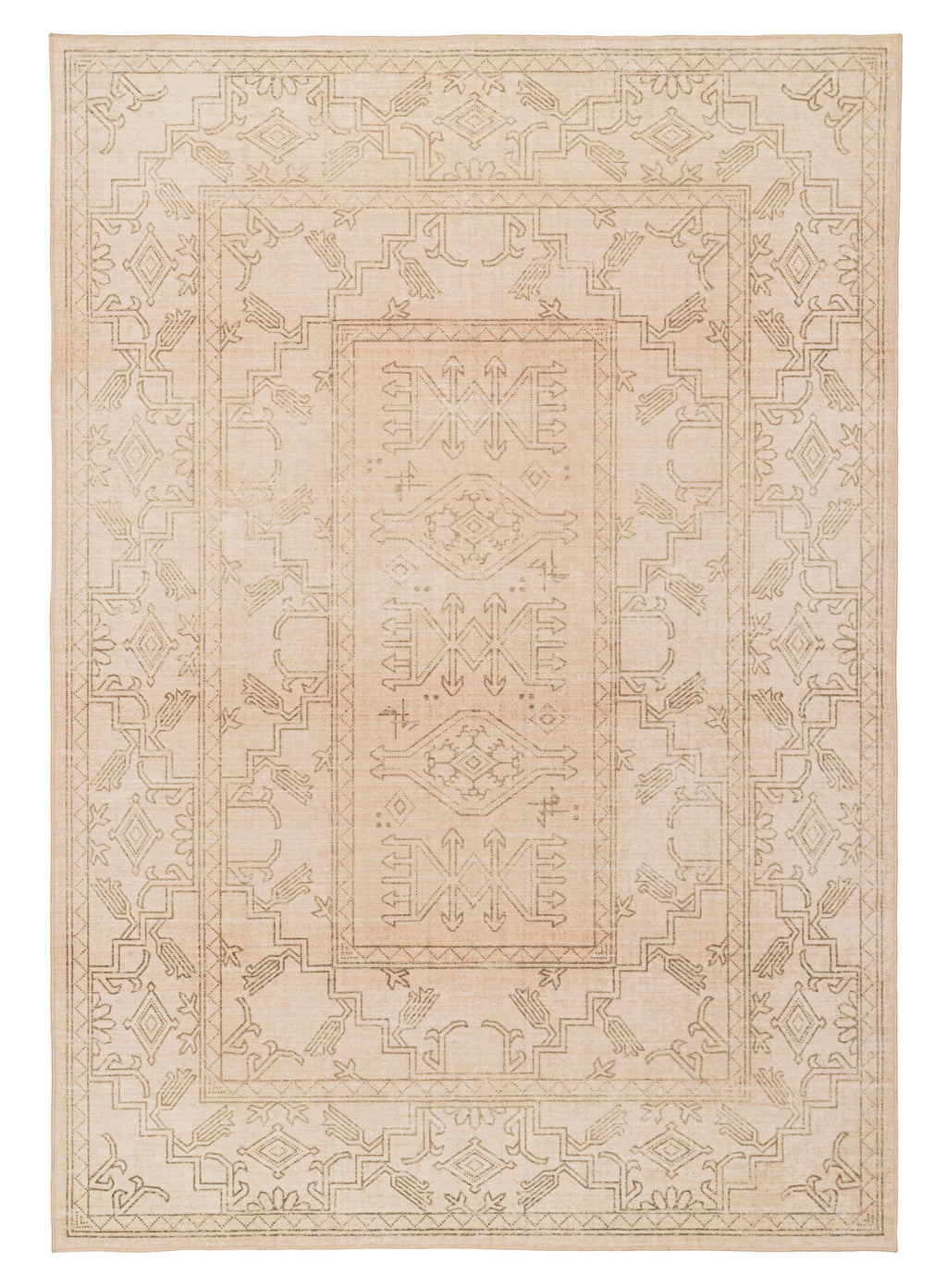 Valetta Beige Medallion Washable Rug