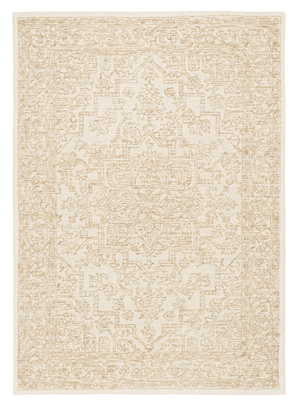Waleska Ivory Taupe Medallion Tufted Wool Rug