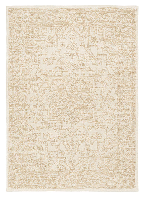 Waleska Ivory Taupe Medallion Tufted Wool Rug