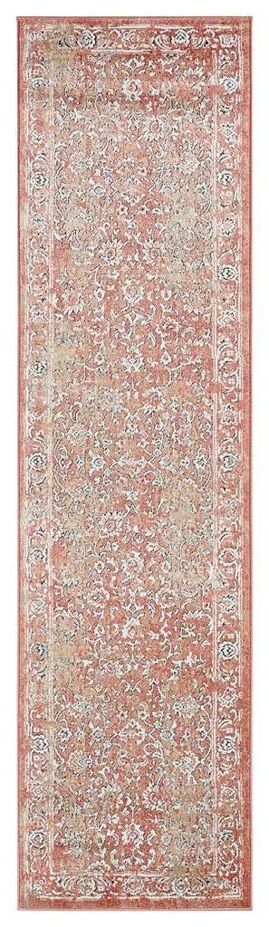 Yolanda Peach Terracotta Transitional Floral Motif Runner Rug