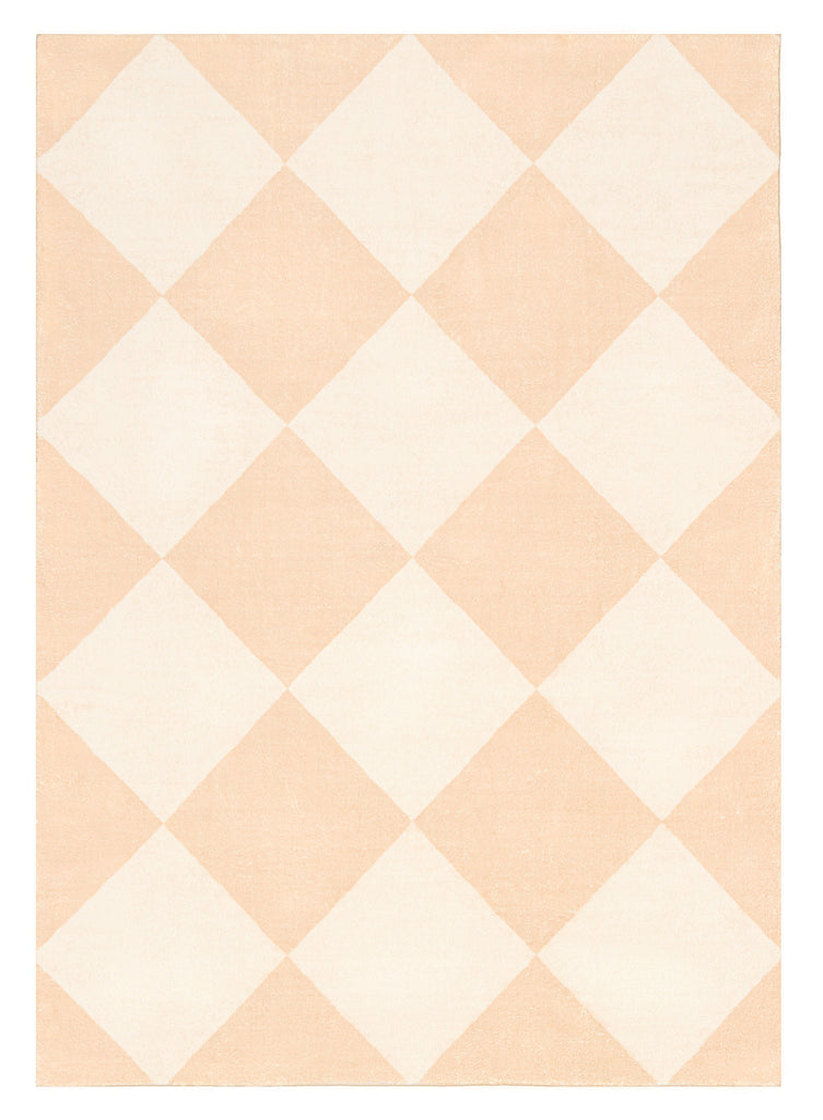 Yumi Peach Cream Checkered Washable Rug
