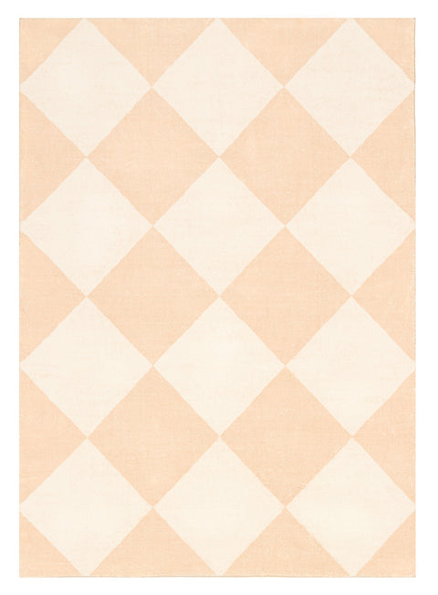 Yumi Peach Cream Checkered Washable Rug