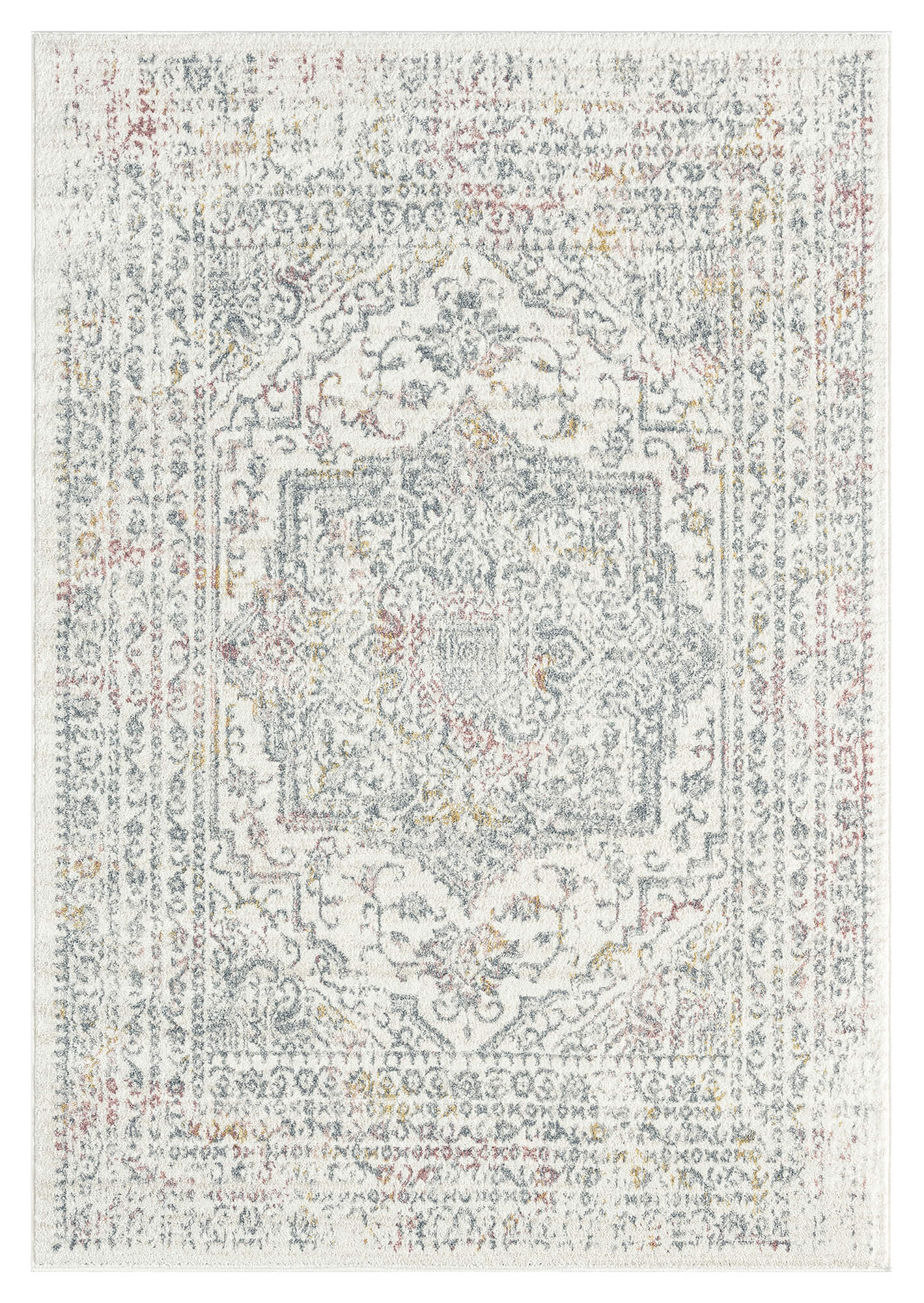 Nasya Pink Yellow and Grey Traditional Medallion Rug *NO RETURNS UNLESS FAULTY