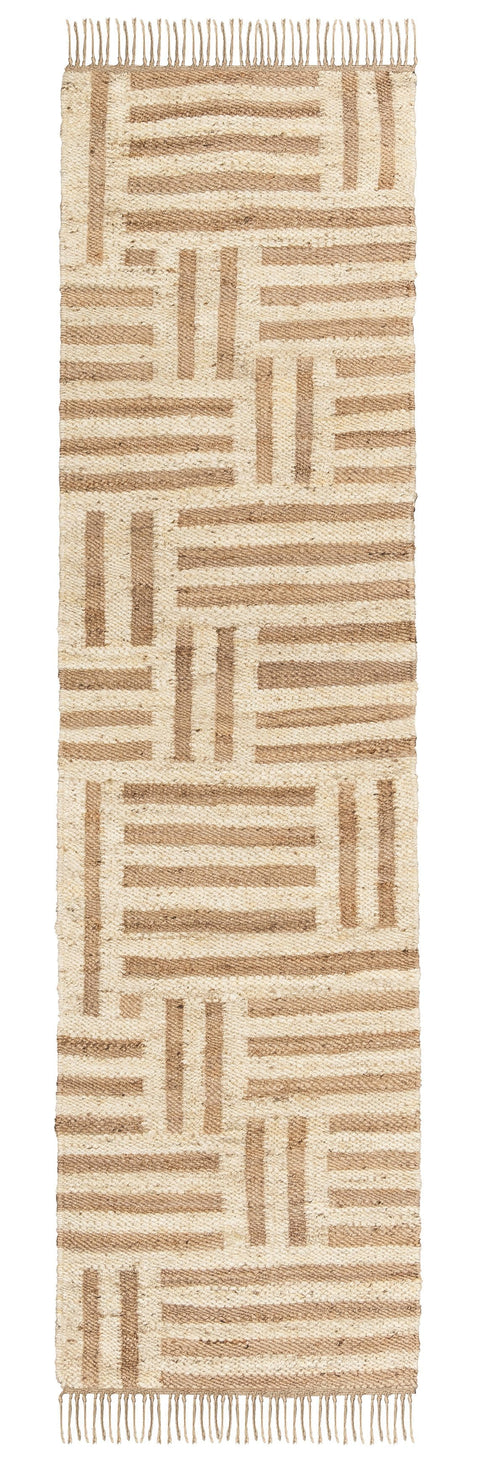 Abbie Natural and Bleached Striped Geometric Jute Runner Rug *NO RETURNS UNLESS FAULTY