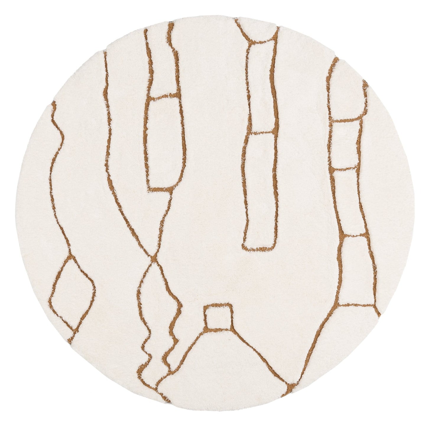 Alayna Cream and Gold Tribal Round Shag Rug