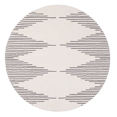 Aldana Black and Cream Tribal Washable Round Rug