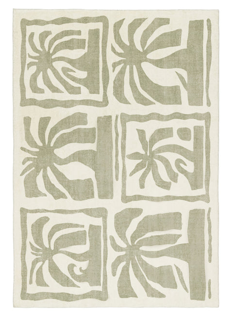 Alicia Sage Green Waves and Palms Washable Rug