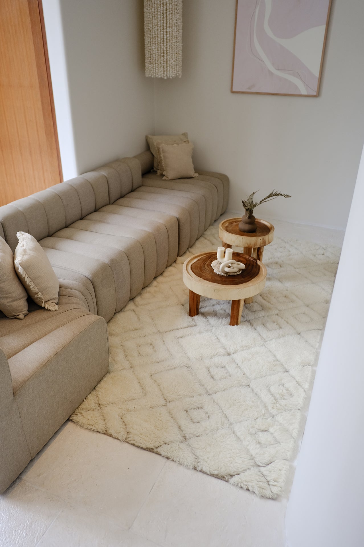 Alina Diamond Pattern Berber Wool Shag Rug
