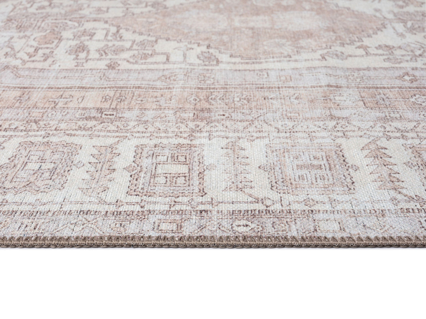 Aneesa Beige and Cream Traditional Distressed Washable Rug