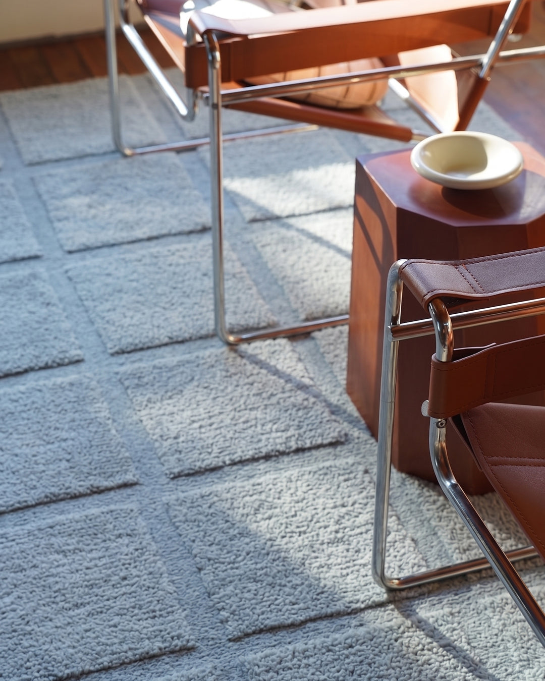 Araminta Blue Geometric Wool Shag Rug