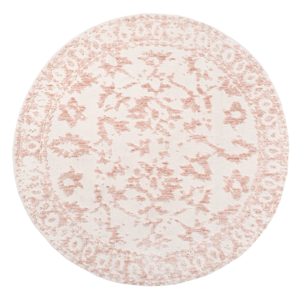Aria Pink and Ivory Floral Transitional Round Rug