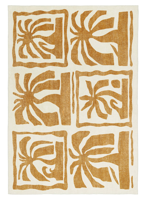 Azalea Brown Tan Waves and Palms Washable Rug