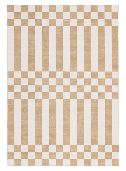 Batini Brown and White Checkered and Striped Rug