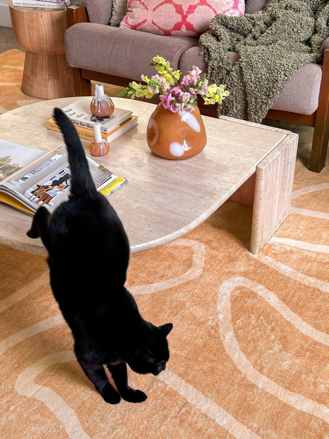 Berta Peach Hand Drawn Washable Rug